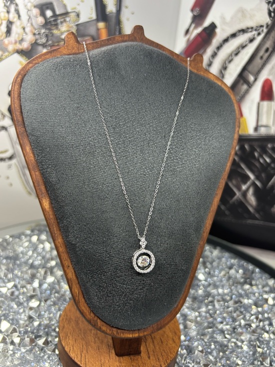 Jewelry - Silver Halo Pendant Necklace with Clear Crystal Accent
